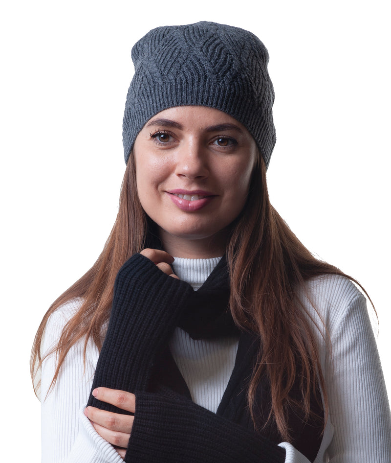 Cashmere Merino Cable Knit Beanie - Charcoal
