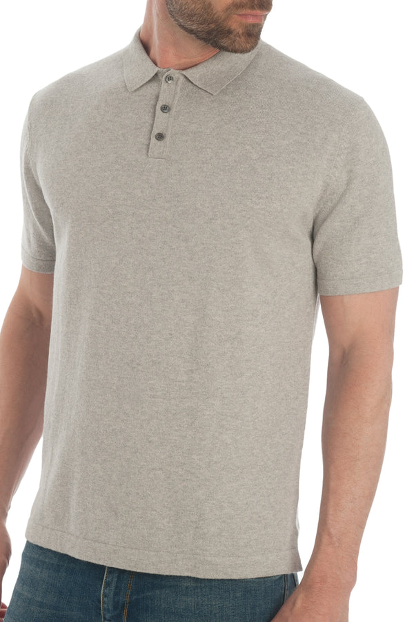 Men's Cashmere & Cotton Polo Shirt - Flannel Grey