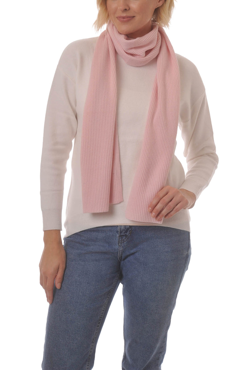 Cashmere Merino Scarf - Rib Knit - Soft Warm, Stylish Winter Scarf for Women & Men - Pale Pink