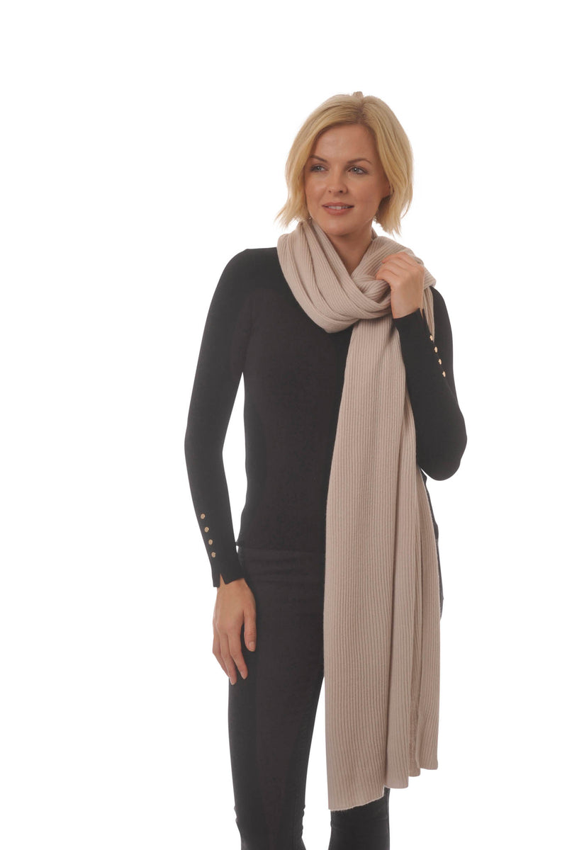 Blanket Scarves - Super-Sized Wraps in Cashmere Merino - Shawl or Giant Scarf - Ribbed Design - Perfect for Winter and Ideal for Travel - Light Stone