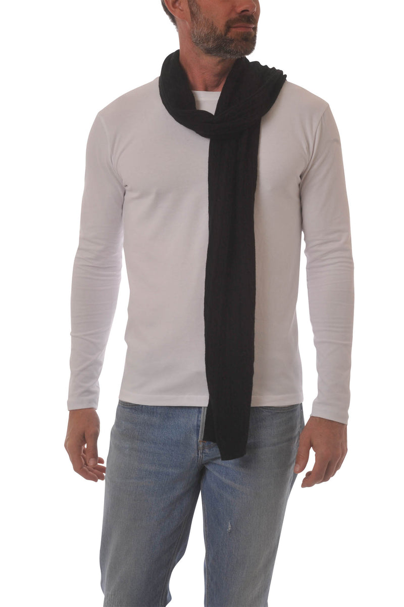 Cashmere Merino Scarf - Cable Knit - Soft Warm Stylish Winter Scarves for Women & Men - Black