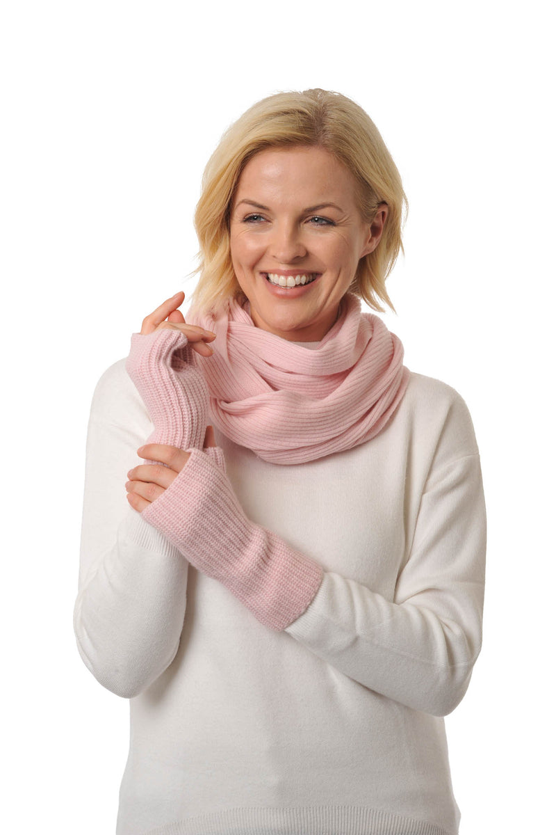 Fingerless Gloves - Hand & Wrist warmers - Cashmere & Merino - Warm Soft Wool for Winter - Pale Pink