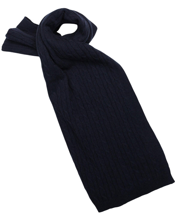 Cashmere Merino Scarf - Cable Knit - Soft Warm Stylish Winter Scarves for Women & Men - Navy Blue