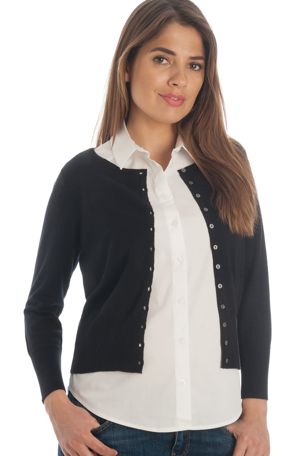 Lightweight Cropped Cardigan in Silk & Cotton - Black