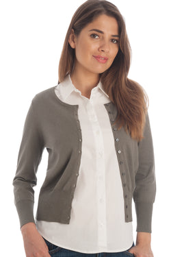 Lightweight Cropped Cardigan in Silk & Cotton - Olive