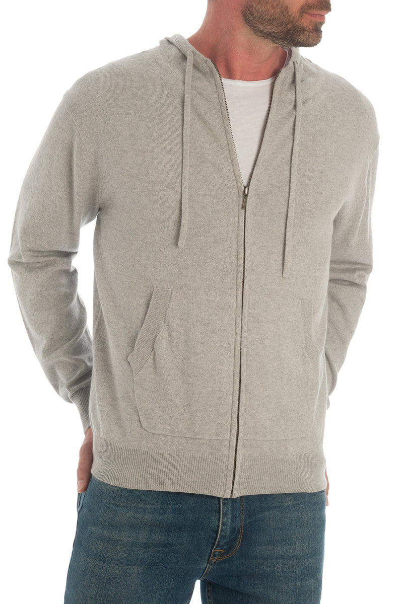 Cashmere Cotton Hooded Cardigan in Flannel Grey