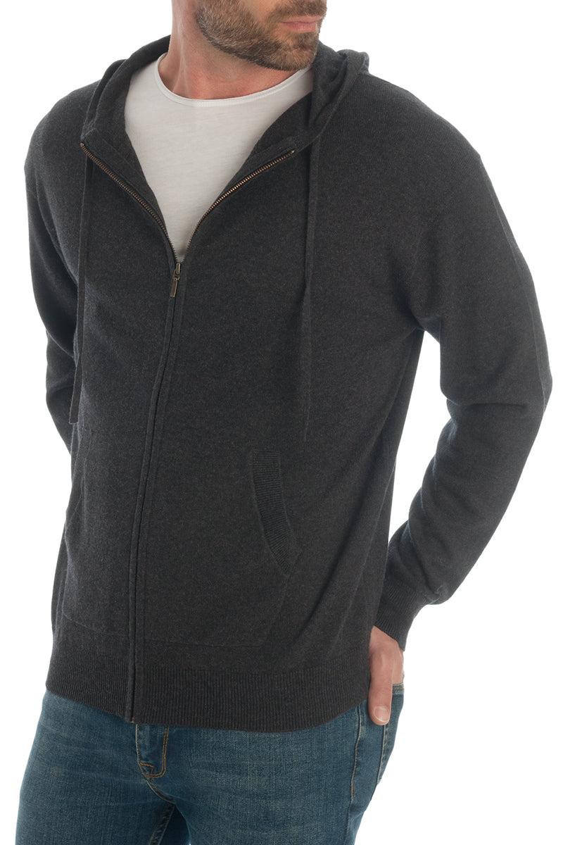 Cashmere Cotton Hooded Cardigan in Charcoal
