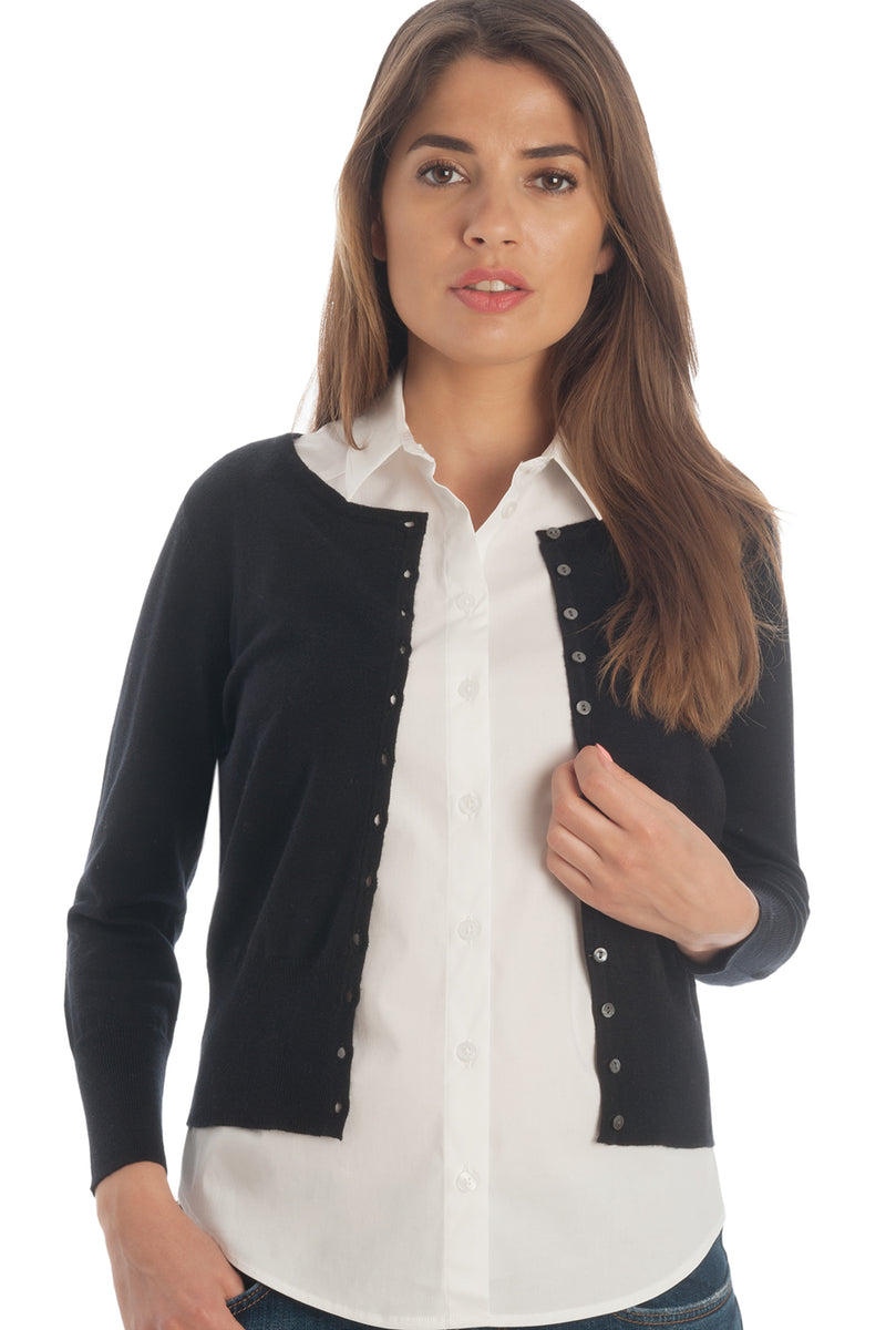 Lightweight Cropped Cardigan in Silk & Cotton - Black Lightweight Cropped Cardigan in Silk & Cotton - Black