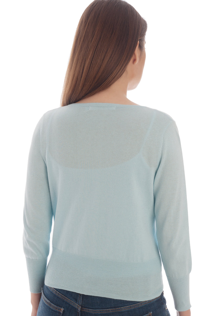 Lightweight Cropped Cardigan in Silk & Cotton - Minty