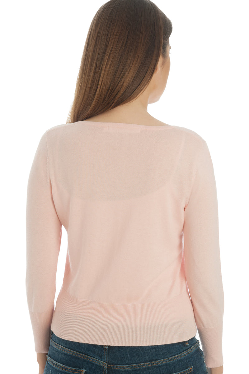 Lightweight Cropped Cardigan in Silk & Cotton - Pale Pink