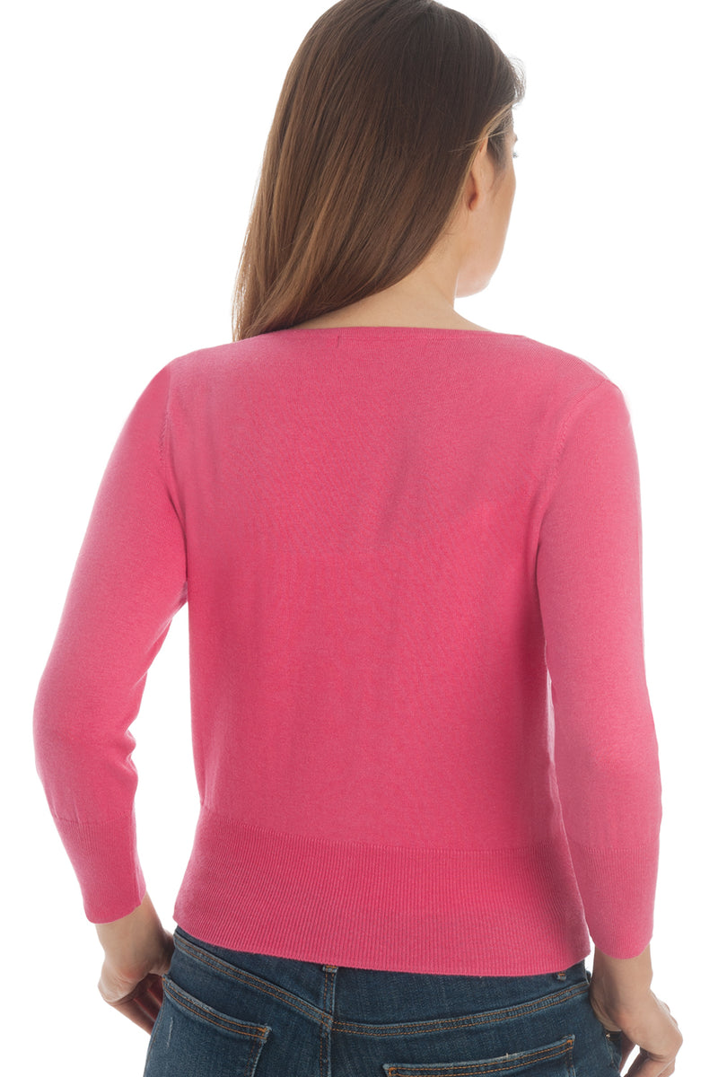 Lightweight Cropped Cardigan in Silk & Cotton - Fuchsia Pink