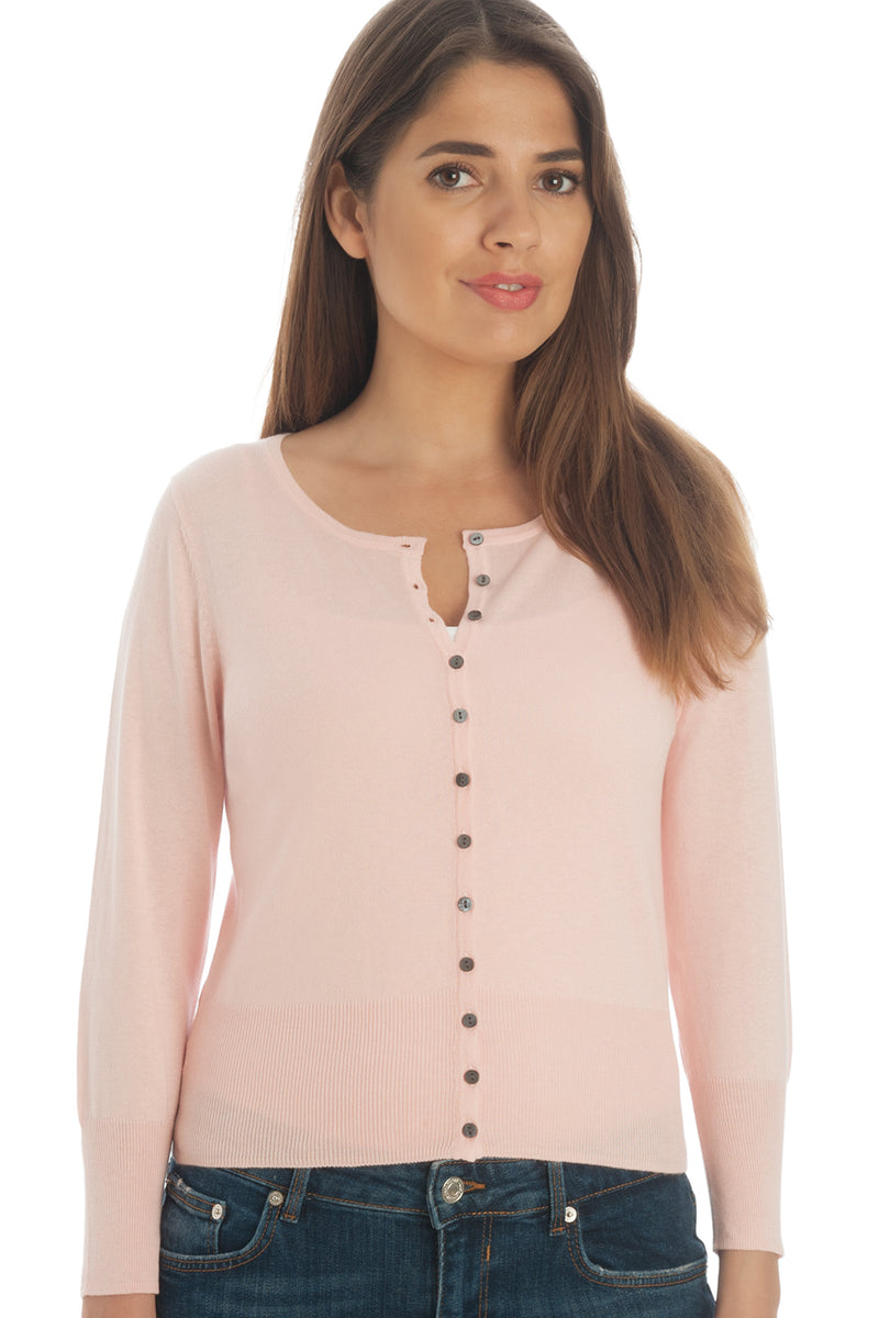 Lightweight Cropped Cardigan in Silk & Cotton - Pale Pink