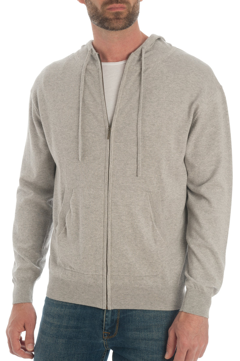 Cashmere Cotton Hooded Cardigan in Flannel Grey