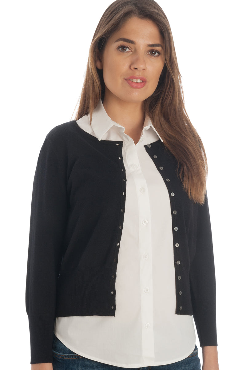 Lightweight Cropped Cardigan in Silk & Cotton - Black