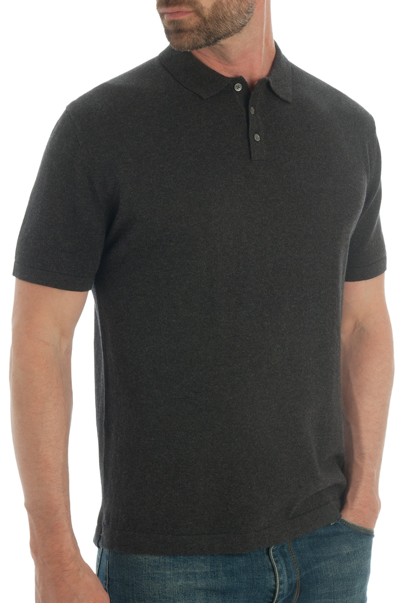 Men's Cashmere & Cotton Polo Shirt - Charcoal
