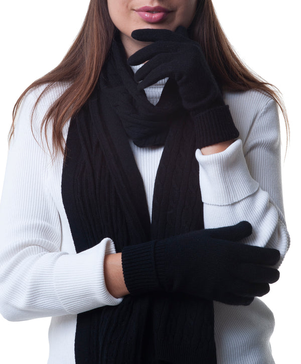 Cashmere Merino Gloves for Women and Men - Warm Soft Natural Wool for Winter - Black