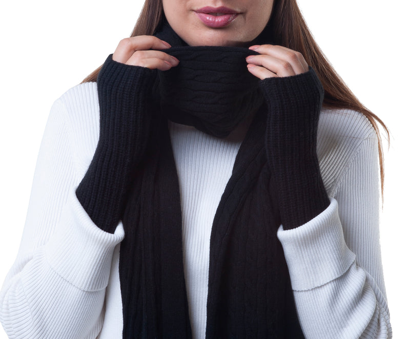 Cashmere Merino Fingerless Gloves - Hand & Wrist warmers - Black