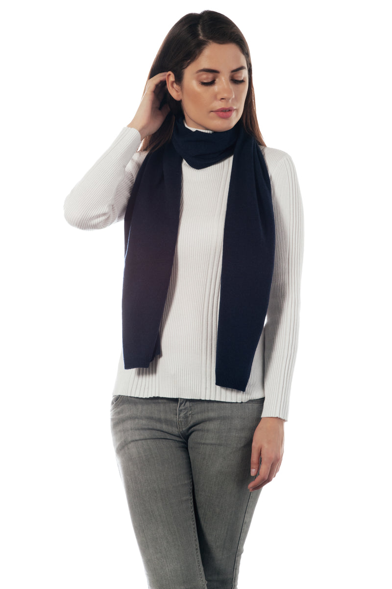 Cashmere Merino Scarf -Jersey Knit - Navy Blue