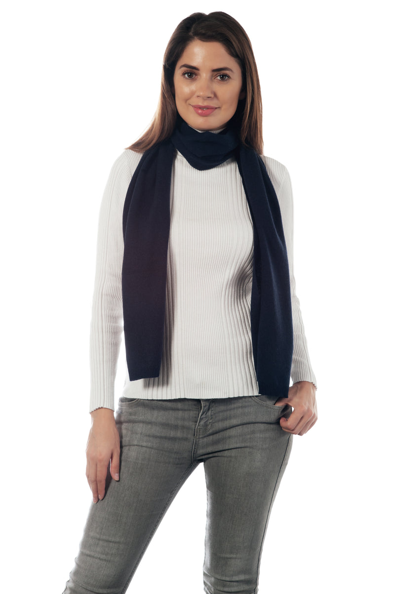 Cashmere Merino Scarf -Jersey Knit - Navy Blue