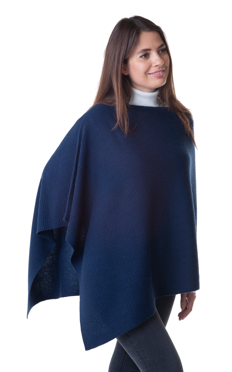 Cashmere Merino Poncho in Navy Blue