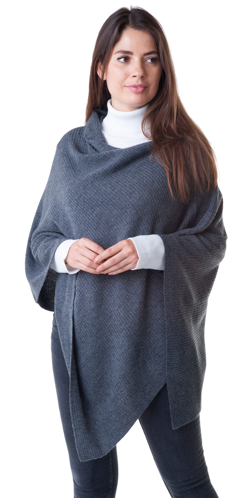 Cashmere Merino Poncho in Charcoal