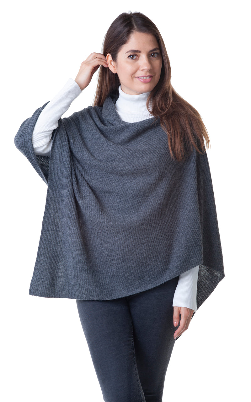 Cashmere Merino Poncho in Charcoal