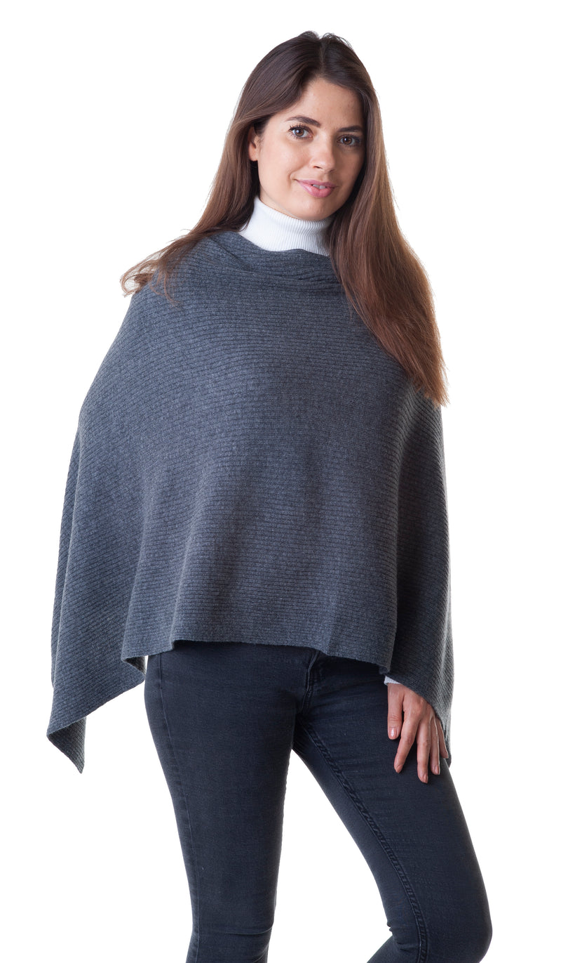 Cashmere Merino Poncho in Charcoal