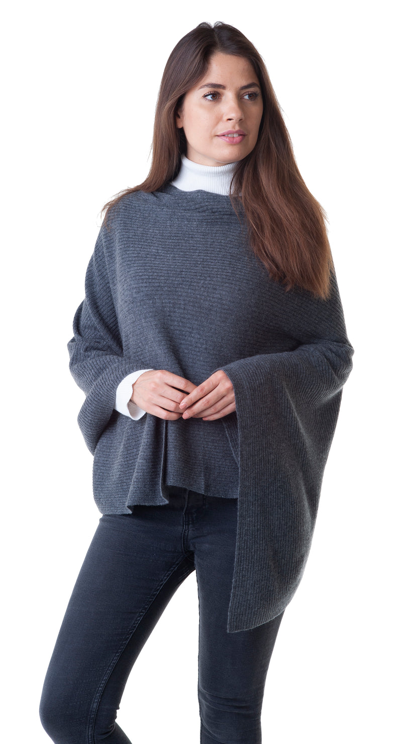 Cashmere Merino Poncho in Charcoal