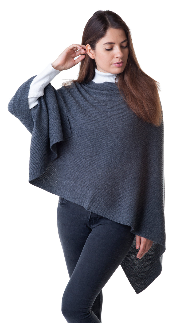 Cashmere Merino Poncho in Charcoal