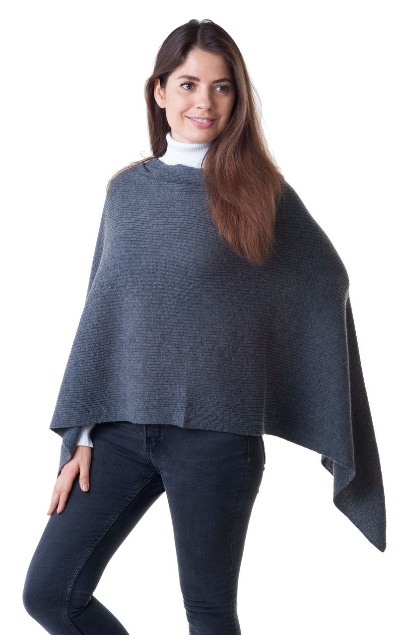 Cashmere Merino Poncho in Charcoal