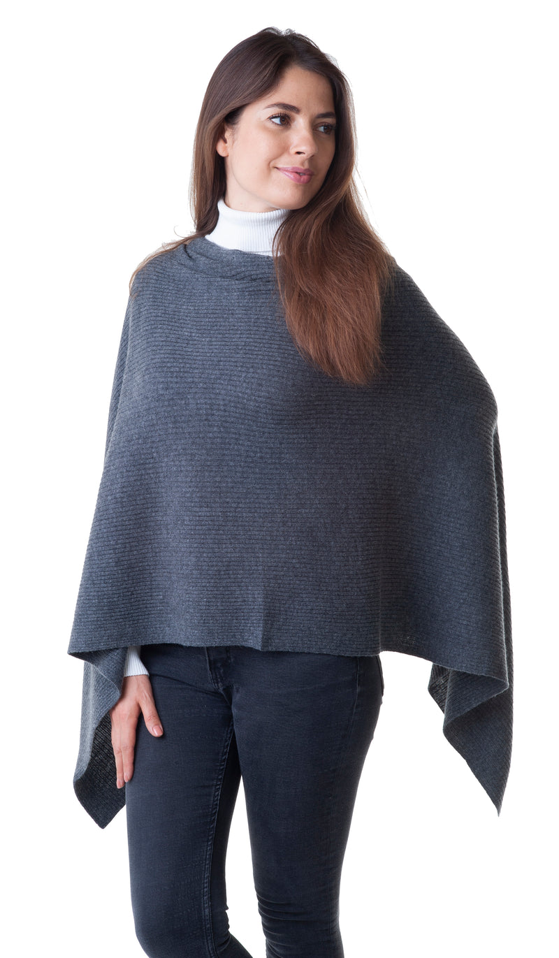 Cashmere Merino Poncho in Charcoal