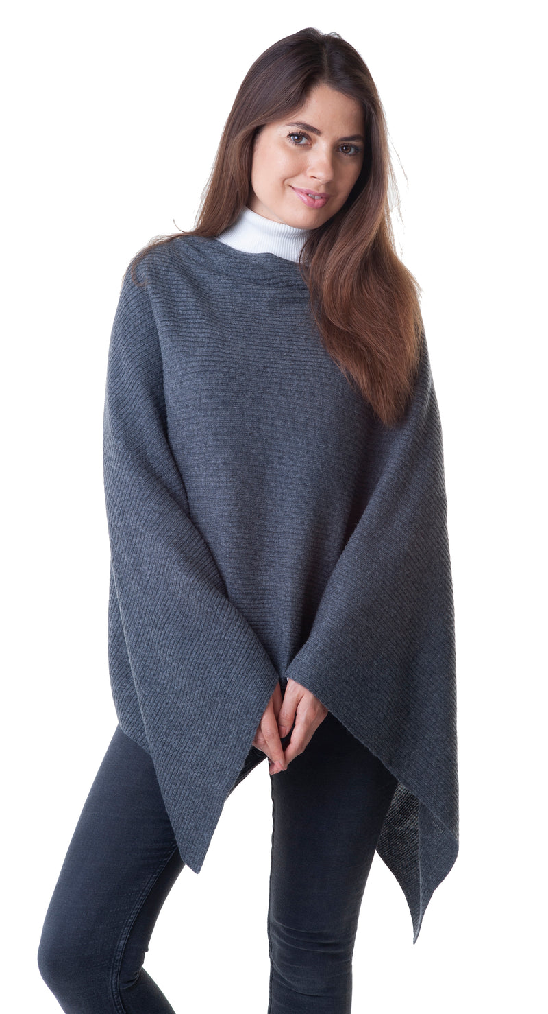 Cashmere Merino Poncho in Charcoal