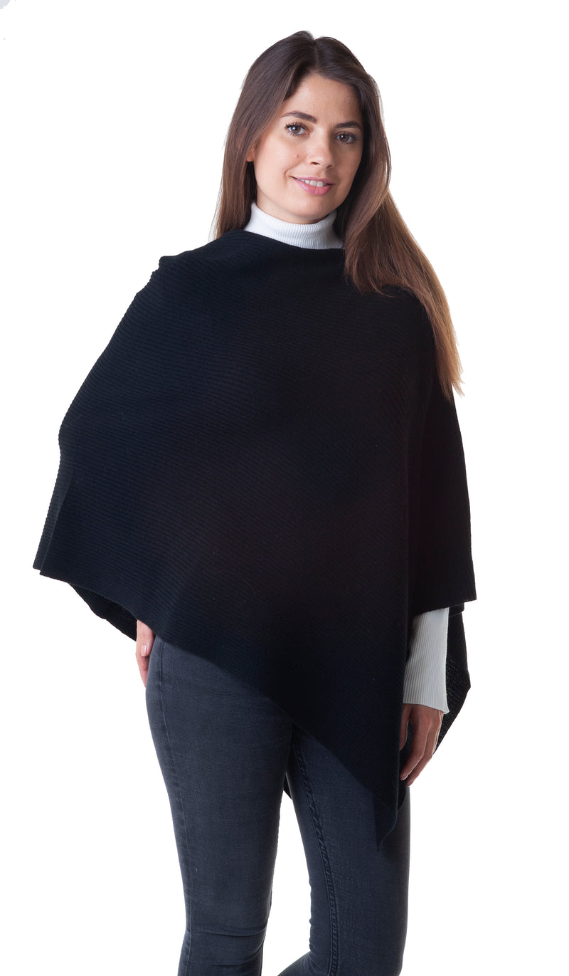 Cashmere Merino Poncho in Black 