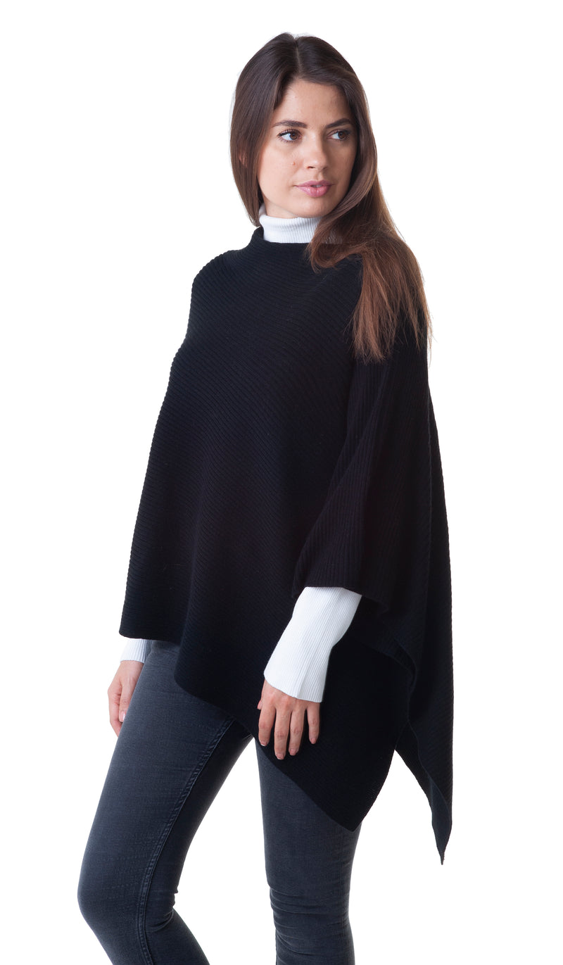 Cashmere Merino Poncho in Black 