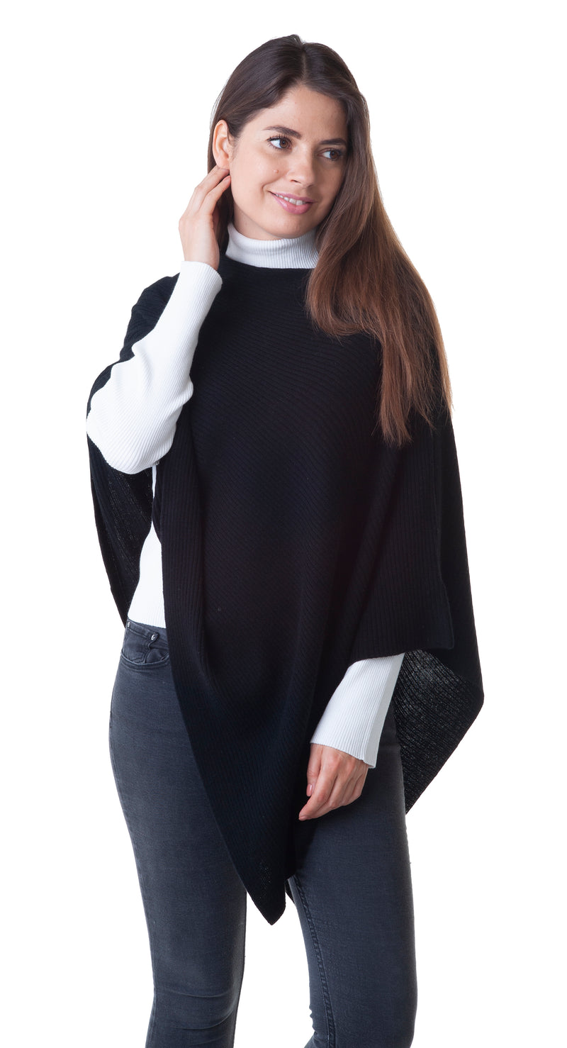 Cashmere Merino Poncho in Black 