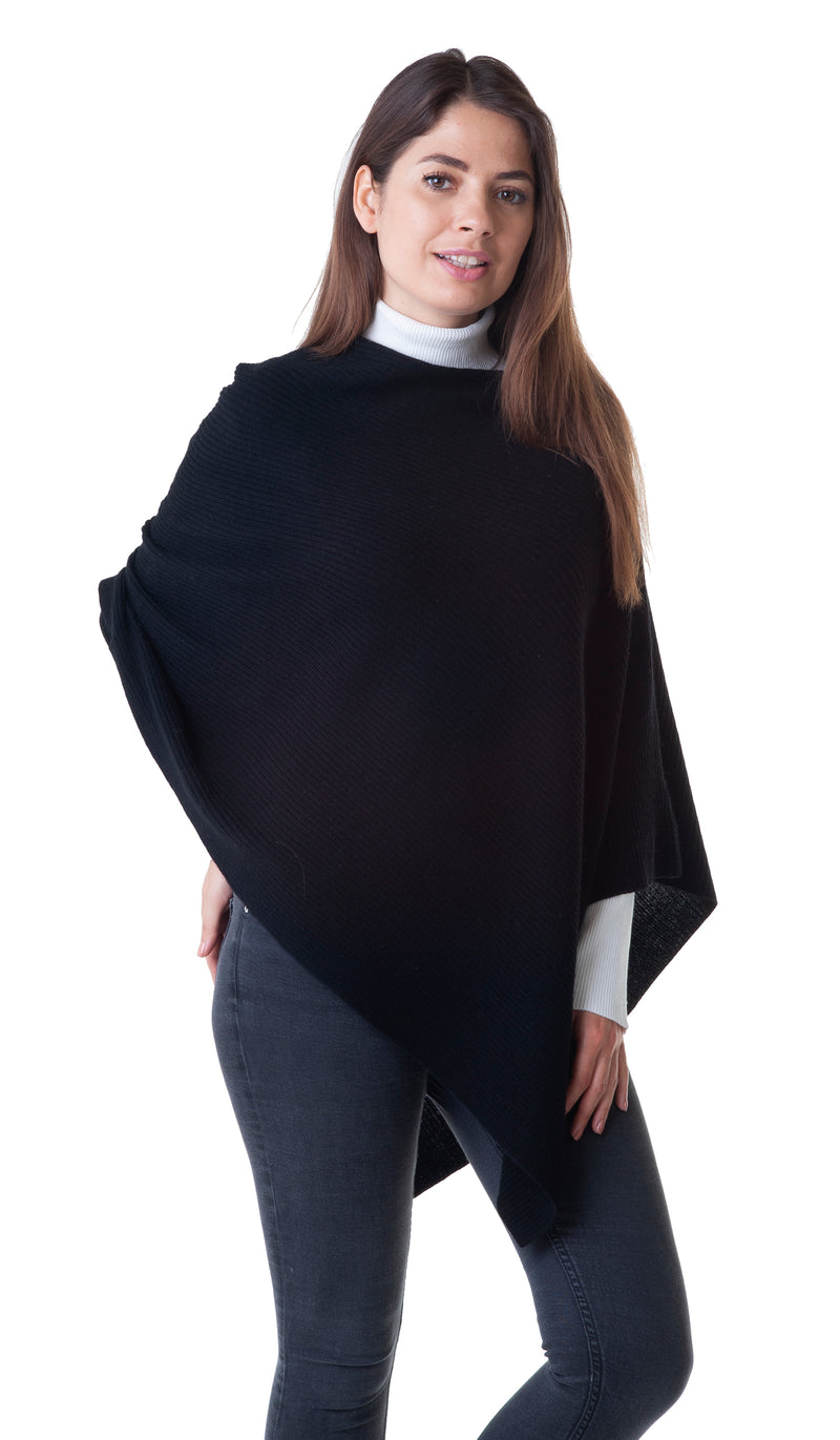 Cashmere Merino Poncho in Black 