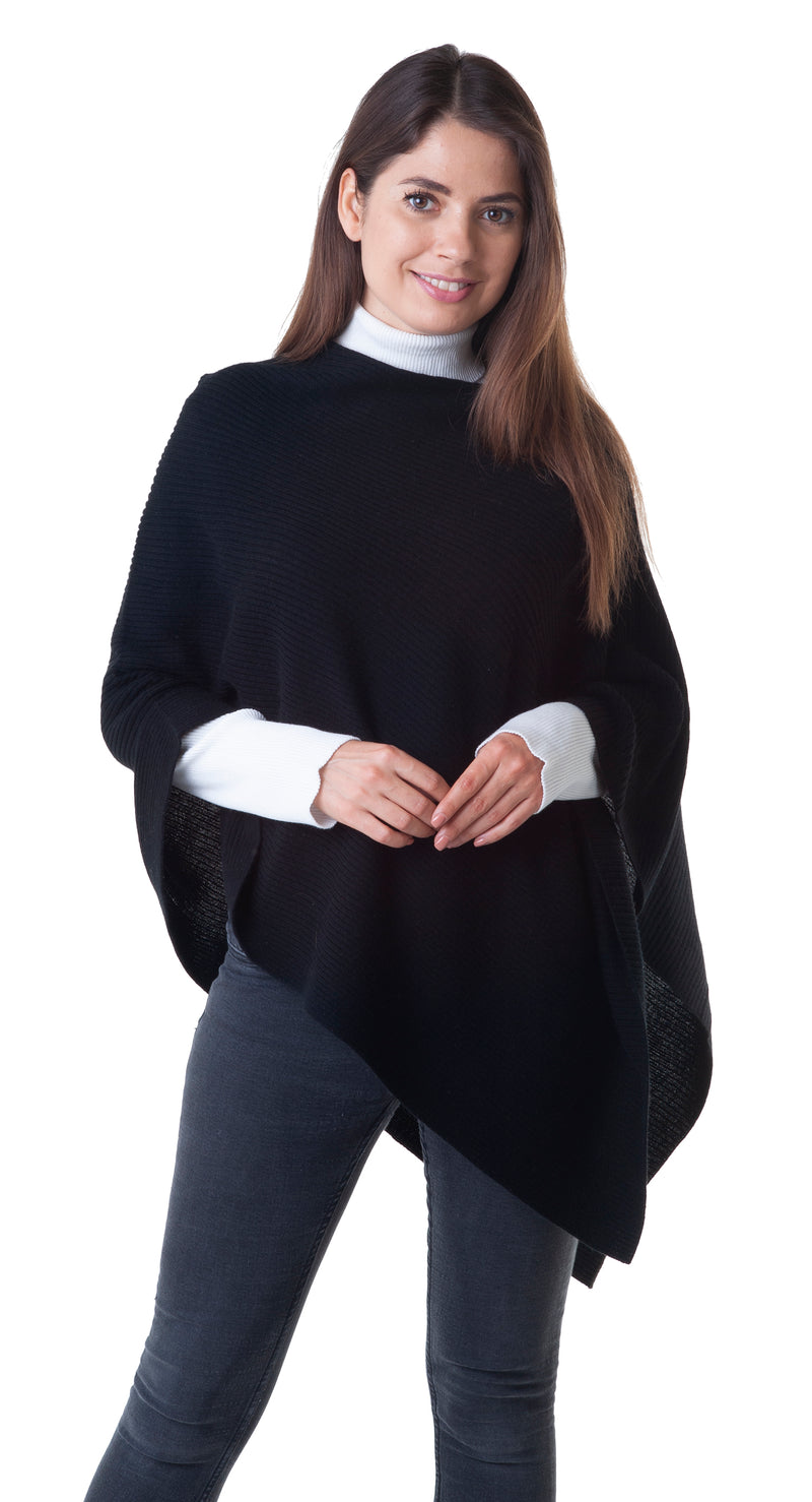 Cashmere Merino Poncho in Black 