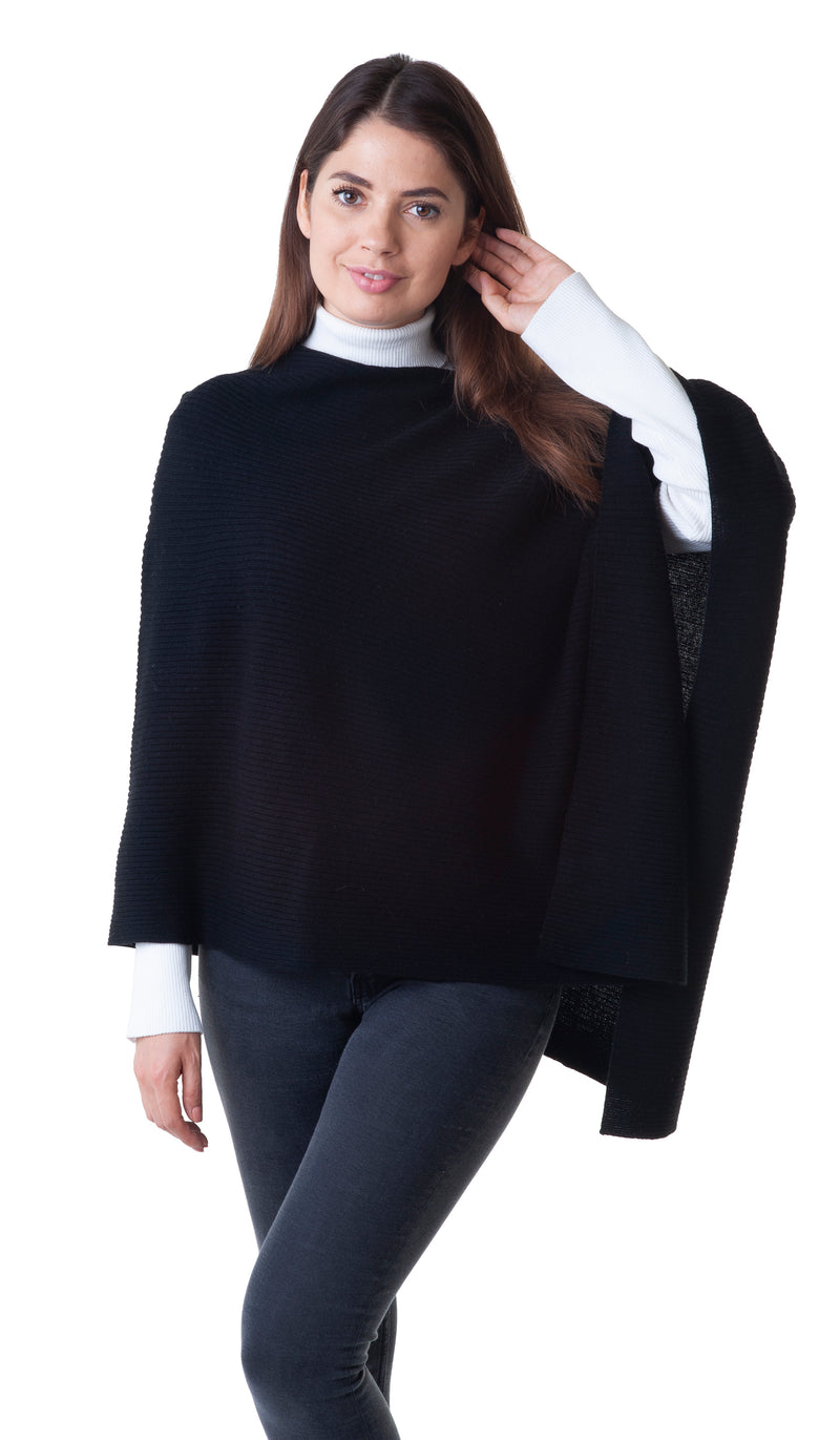 Cashmere Merino Poncho in Black