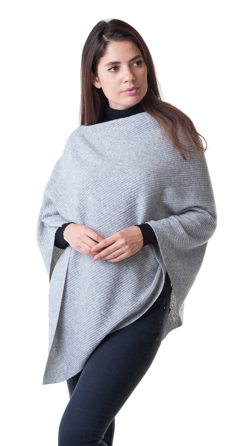 Cashmere Merino Poncho in Flannel Grey