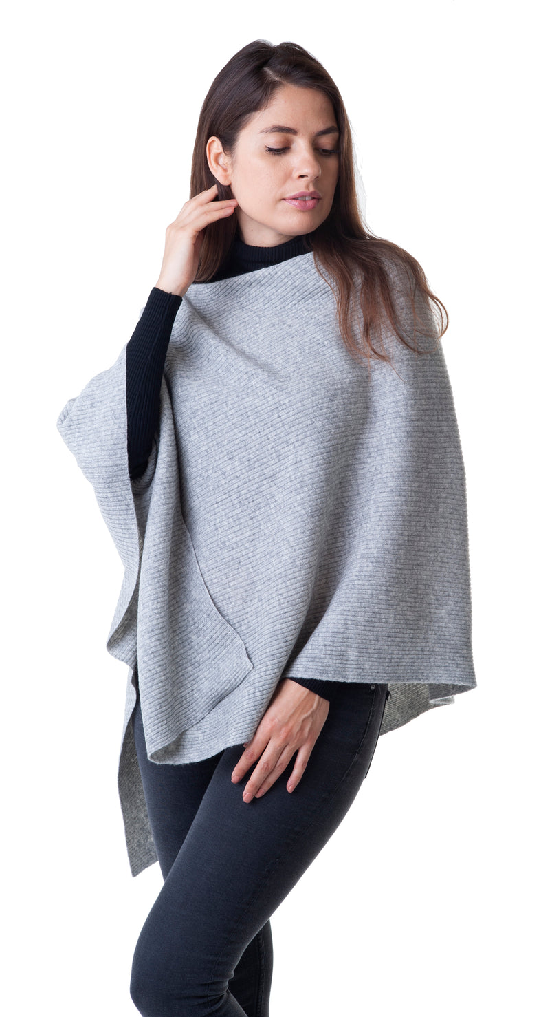 Cashmere Merino Poncho in Flannel Grey