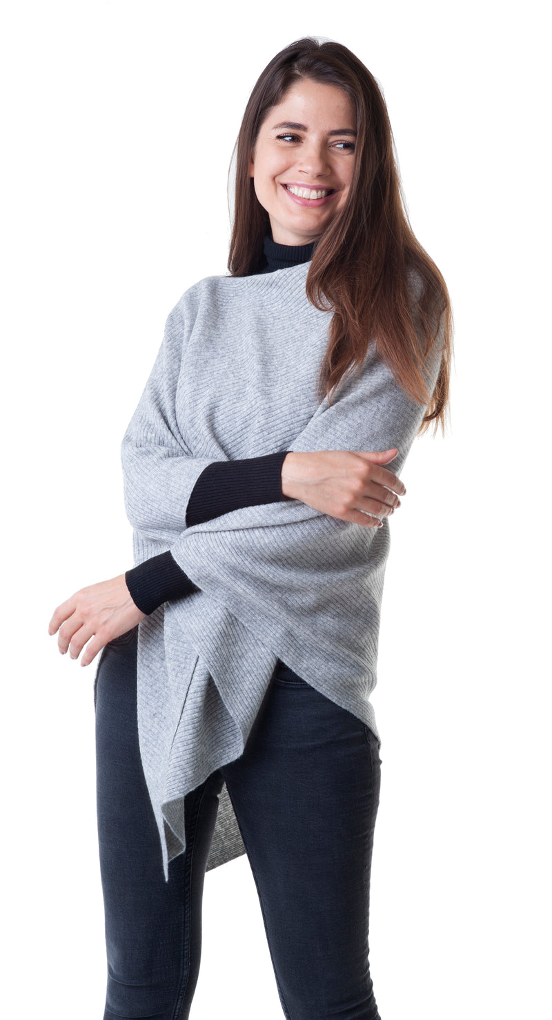 Cashmere Merino Poncho in Flannel Grey