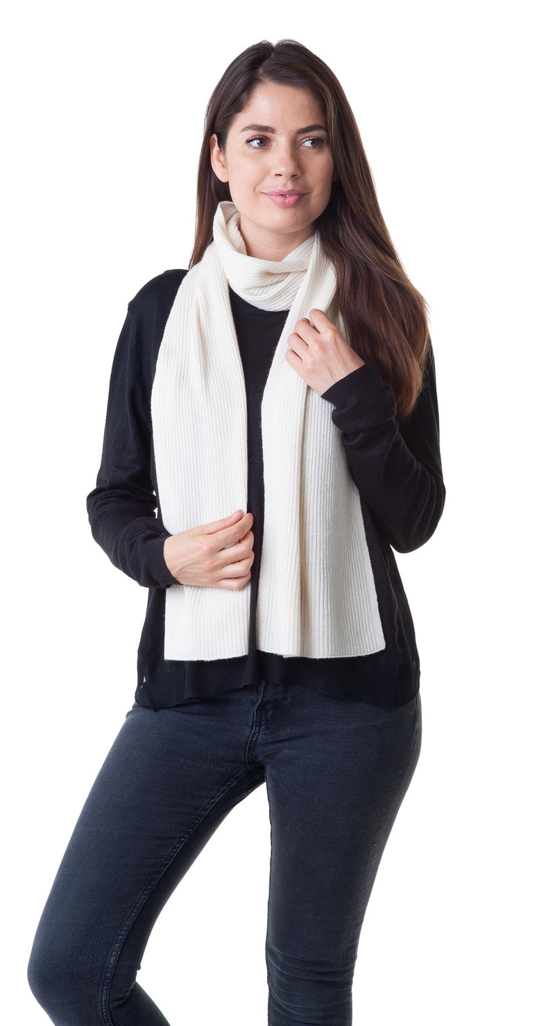 Cashmere Merino Scarf - Rib Knit - Soft Warm Stylish Winter Scarf for Women & Men - Ivory