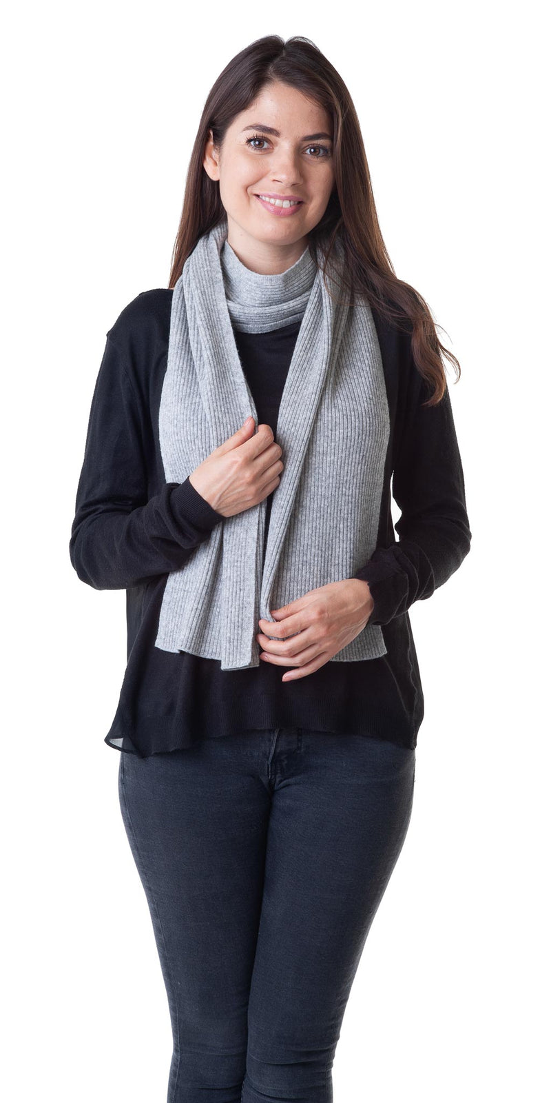 Cashmere Merino Scarf - Rib Knit - Soft Warm Stylish Winter Scarf for Women & Men - Flannel Grey