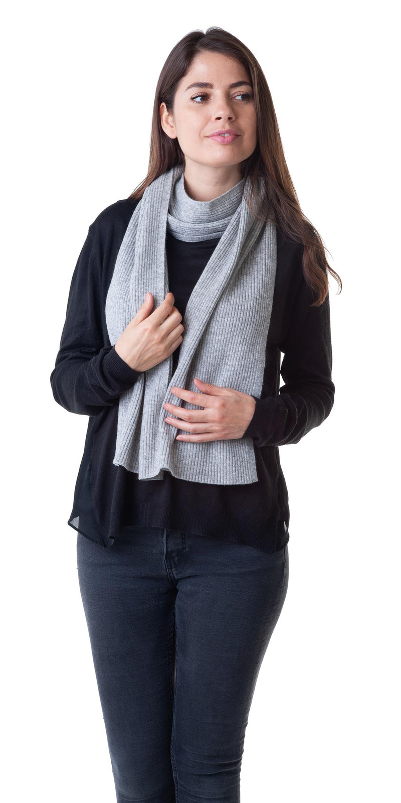 Cashmere Merino Scarf - Rib Knit - Soft Warm Stylish Winter Scarf for Women & Men - Flannel Grey