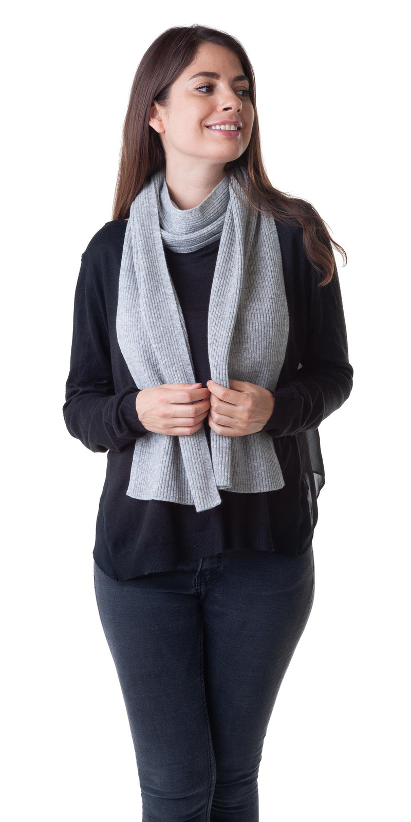 Cashmere Merino Scarf - Rib Knit - Soft Warm Stylish Winter Scarf for Women & Men - Flannel Grey