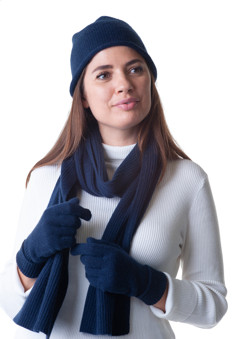 Cashmere Merino Gloves for Women and Men - Warm Soft Natural Wool for Winter - Navy Blue