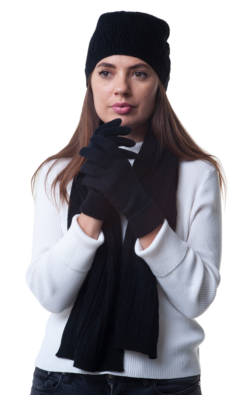 Cashmere Merino Gloves for Women and Men - Warm Soft Natural Wool for Winter - Black