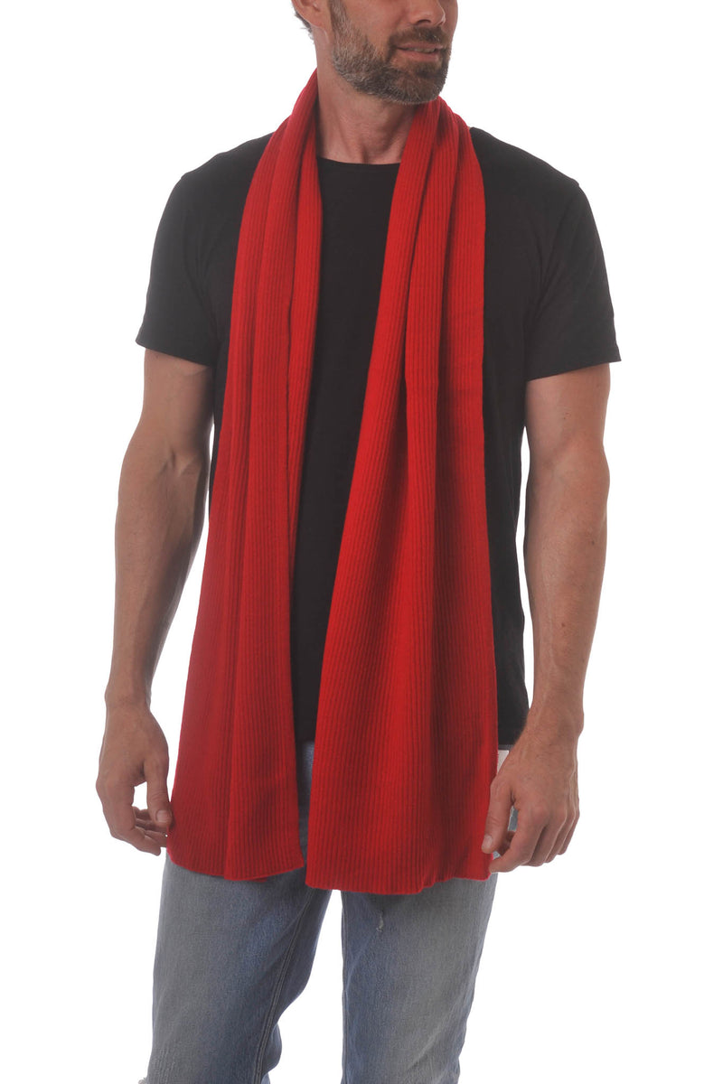 Cashmere Merino Scarf - Rib Knit - Soft Warm, Stylish Winter Scarf for Women & Men - Red