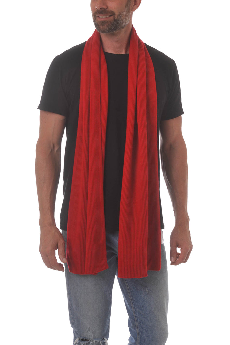 Cashmere Merino Scarf - Rib Knit - Soft Warm, Stylish Winter Scarf for Women & Men - Red