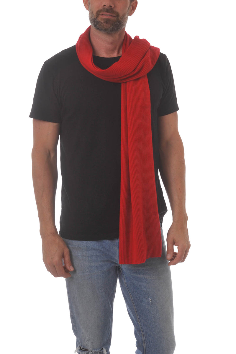 Cashmere Merino Scarf - Rib Knit - Soft Warm, Stylish Winter Scarf for Women & Men - Red